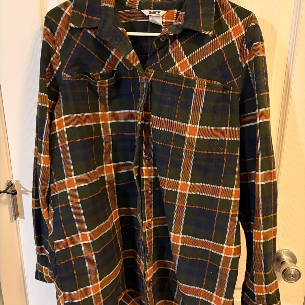 Duluth Trading Co Plaid Tunic - Green, Blue, Orange